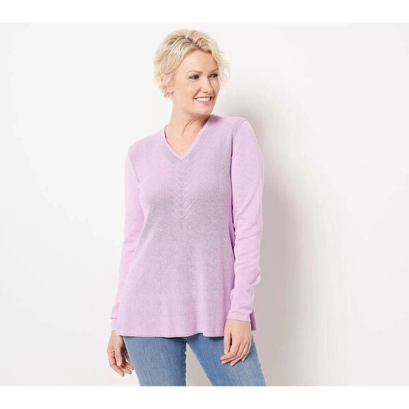 NWT Isaac Mizrahi Live! V-Neck Shaker Stitch Swing Sweater Sz M FLAW Knit - Picture 1 of 8